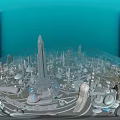 Futuristic City Aerial Planning With Tall Illuminated Buildings Curved Roadways and Green Spaces