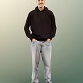 Man Wearing Black Hoodie Light Blue Jeans with Hands in Pockets Gradient Green Background 3d model