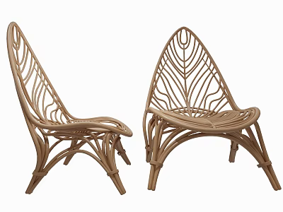 Stylish Natural Rattan Leisure Chairs With Leaf Shaped Design For Outdoor Use 3d model