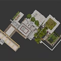 Modern Architectural Model Featuring Terrace Greenery Stone Column And Platform