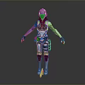 Futuristic Sci Fi Character Wearing Blue Silver Mechanical Armor with Purple Arms