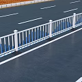White And Blue Steel Road Guardrail With Vertical Posts Along Urban Street