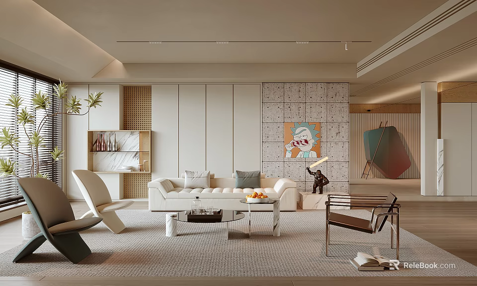 Modern Living Room Interior With White Sofa Coffee Table And Decorative Wall Art 3d model