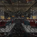 Elegant Bar Interior Design With Colorful Seating Chandeliers Wine Racks And Decorative Ceiling
