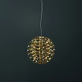 Golden Spherical Chandelier With Intricate Wire Frame And LED Lights On Dark Background