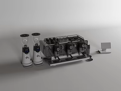 Modern Kitchen Appliances With Coffee Machine Grinders And Digital Display Panel 3d model