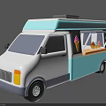 Blue and White Ice Cream Utility Vehicle with Open Window Selling Tasty Ice Cream Cones