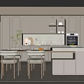 Modern Restaurant Open Kitchen Design With Island Counter Dining Table And Chairs