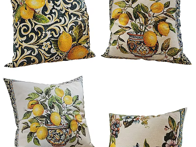 Decorative Pillows with Lemon and Floral Patterns Green Leaves Vibrant Botanical Designs for Home Decor 3d model