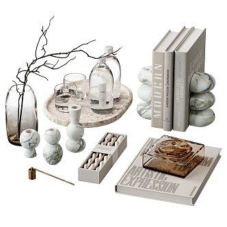 Modern Decorative Ornaments Combination Floriculture Books Tea Set Jewelry Water Cup Candle 3d model