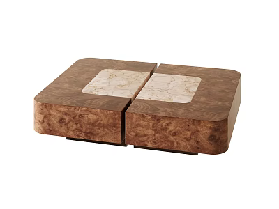 Two Piece Wooden Coffee Table With Marble Top And Modern Design 3d model