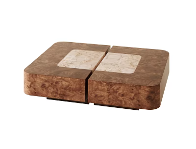 Two Piece Wooden Coffee Table With Marble Top And Modern Design 3d model