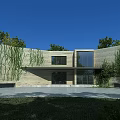 Modern Museum Building With Stone Walls Climbing Vines And Large Glass Windows