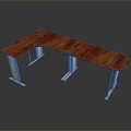 Curved Red Wooden Dining Table With Modern Metal Legs Design 3d model