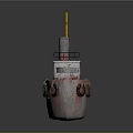 Rusty Red And White Water Vessel With Yellow Crane Black Chimney And Lifebuoys