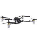 Smart Drone with Four Propellers Black Body Gray Landing Gear and Gold Accents