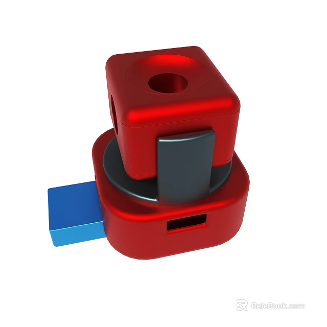 Red Cuboid Main Body With Red Base And Blue Component 3d model 