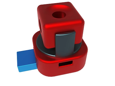 Red Cuboid Main Body With Red Base And Blue Component 3d model