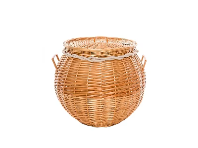 Natural Wicker Round Table With Lid And Handles For Home Storage Decor 3d model