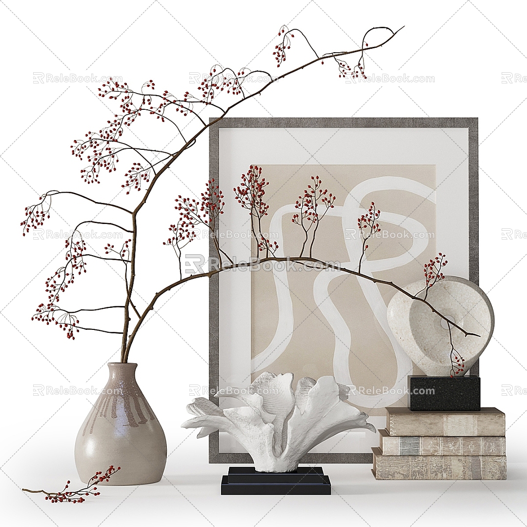 Desktop ornaments vase books 3d model