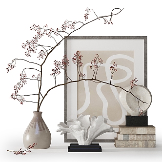 Desktop ornaments vase books 3d model