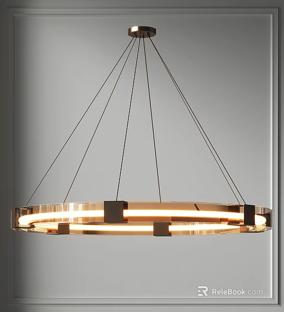 Modern Circular Metallic Chandelier with Illuminated Ring Design and Sleek Contemporary Style 3d model 