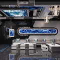 Modern Luxury KTV Interior With Blue Decor Sofas Chandeliers And TV Screens