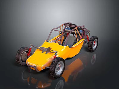 Yellow Dune Buggy Open Frame Large Off Road Tires Two Seats for Desert Adventure 3d model