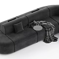 Modern Curved Sofas in Multiple Colors with Pillows Side Tables and Blankets 3d model