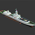 Detailed White And Red Warship Model With Deck Structure As Water Transport