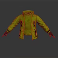 Green Jacket 3D Model With Zipper Pockets And Black Gloves On White Background