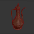 Vintage Bronze Carved Wine Bottle And Elegant Wine Glass With Ornate Patterns Design