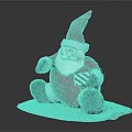 Santa Claus in Red Outfit with White Beard Holding Gift Box Sitting on White Base
