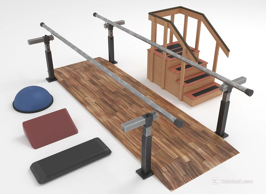 Sports Equipment Set With Parallel Bars Wooden Stairs And Training Mats For Fitness 3d model 