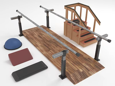 Sports Equipment Set With Parallel Bars Wooden Stairs And Training Mats For Fitness 3d model