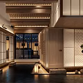 Traditional Japanese Style Hotel Lobby With Wooden Beams Shoji Screens And Decorative Lanterns
