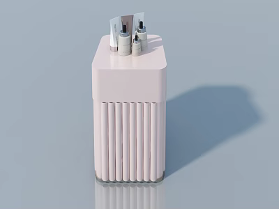 Modern Pink Hinged Door Cabinet With Cosmetic Bottles On Top 3d model