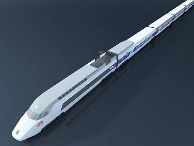 Sleek White High Speed Train With Aerodynamic Front And Blue Accents 3d model
