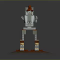 Lego Style Red And White Robot Model Standing On Green Red Mossy Grass Base
