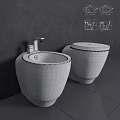 Modern White Wall Mounted Toilets In Bathroom With Gray Wall And Dark Tiled Floor