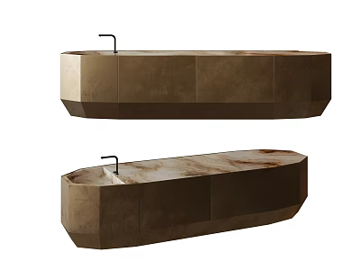 Modern Stone Bar Counter Design With Textured Surface Unique Geometric Shape And Faucet 3d model