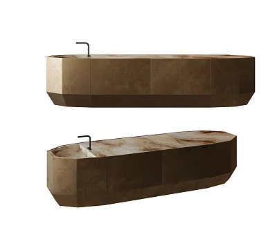 Modern Stone Bar Counter Design With Textured Surface Unique Geometric Shape And Faucet 3d model