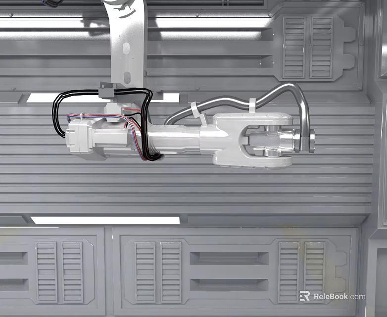 Automated Industrial Robotic Arm Equipment Mounted On Metal Frame With Connected Wires For Manufacturing 3d model 