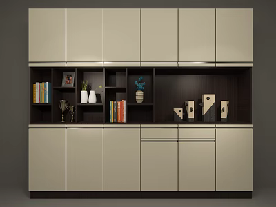 Modern Bookcase Design With Light Dark Colors Open Shelves Books And Decorations 3d model