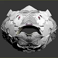 Silver Metallic Ornate Decorative Armor With Intricate Patterns Red Accents And Detailed Design