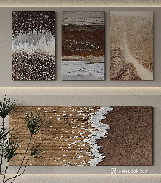 Abstract Paintings With Brown White Tones Wave Texture Layered Design And Wooden Elements 3d model