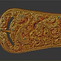 Bronze Gilded Belt Ornament With Dragon Pattern And Inlaid Gemstones