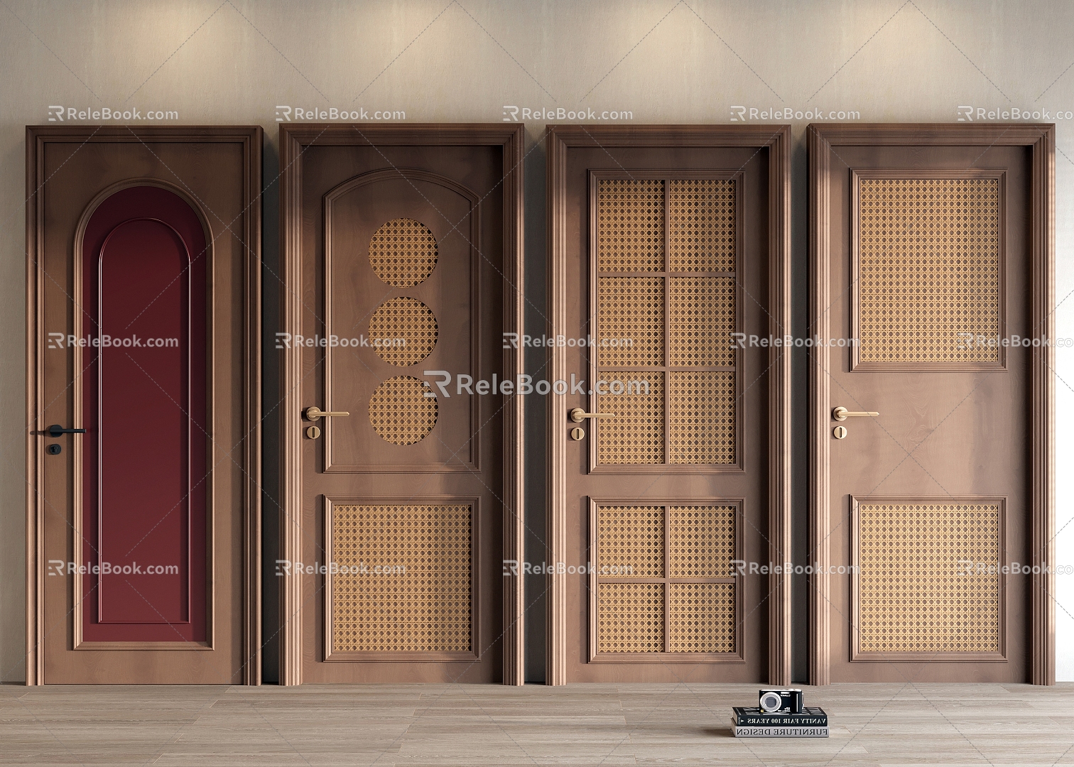 Middle ancient style door solid wood door single door swing door lock 3d model