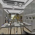 Modern Dining Living Room Interior Design With White Cabinets Glass Doors And Marble Table