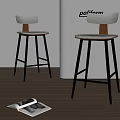 Poliform Modern Bar Stools With Gray Backrest Brown Accent And Metal Legs